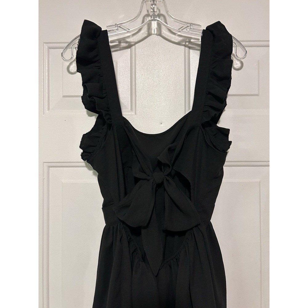 Women's Tie Back Ruffle Strap A‎ Line Fit and Flare Dress- Black Medium - Picture 8 of 14